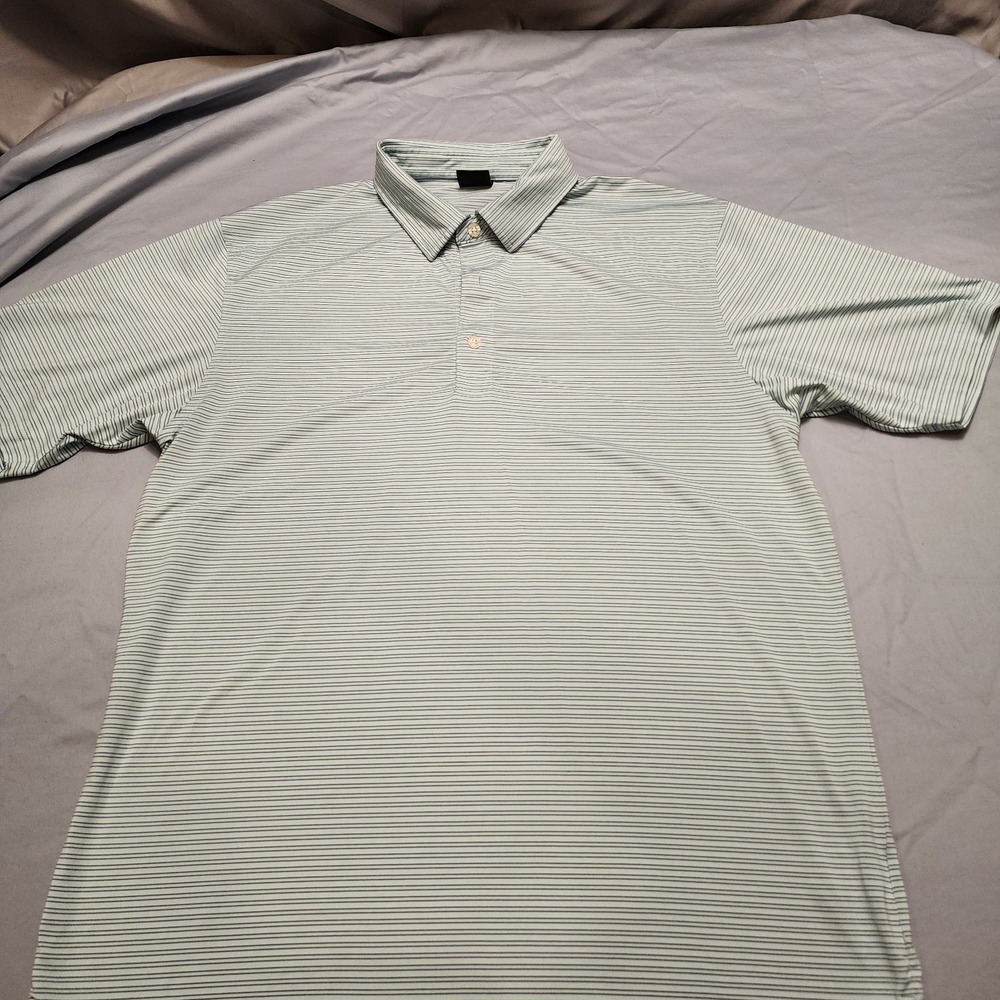 Dunning Mens Striped Performance Polo Green Size Large - Picture 2 of 8